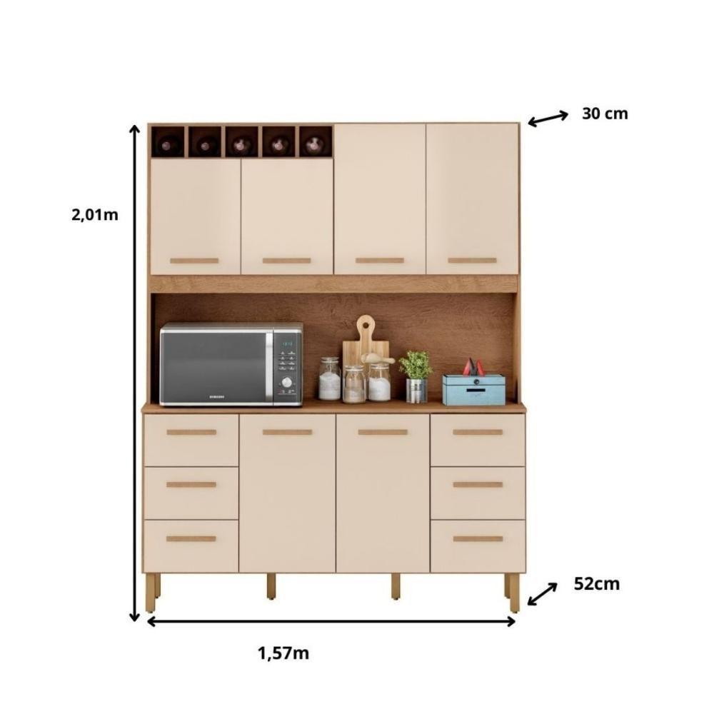 Armário De Cozinha Lívia 1,57m Com 6 Portas Amêndoa Off White - 2