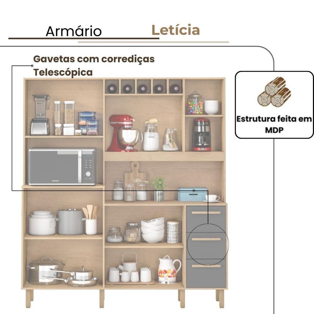 Armário De Cozinha Letícia 1,77 Mt 9 Portas Amêndoa Grafite - 2