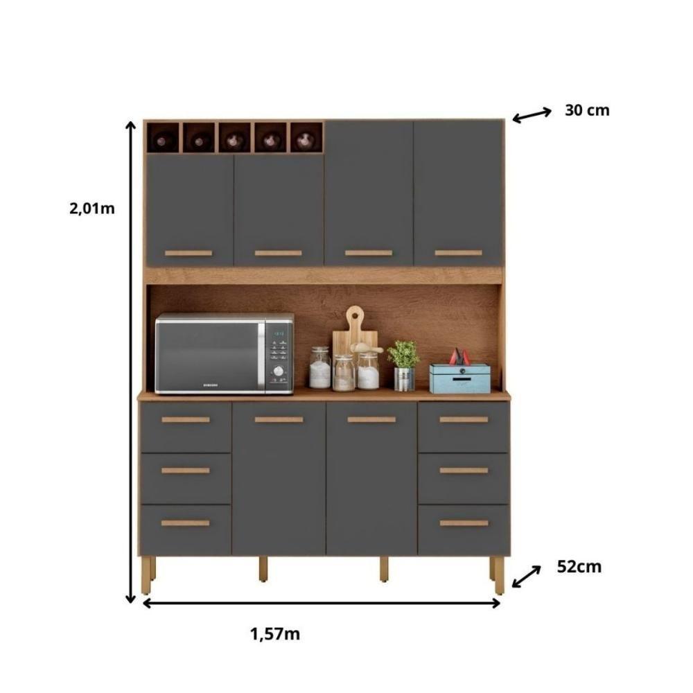 Armário De Cozinha Lívia 1,57m Com 6 Portas Amêndoa Grafite - 2