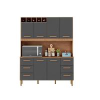 Armário De Cozinha Lívia 1,57m Com 6 Portas Amêndoa Grafite - 1