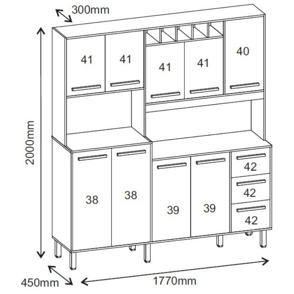 Armário De Cozinha Letícia 1,77 Mt 9 Portas Amêndoa Off White - 2