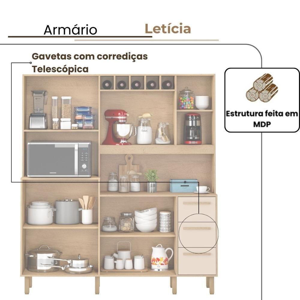 Armário De Cozinha Letícia 1,77 Mt 9 Portas Amêndoa Off White - 3