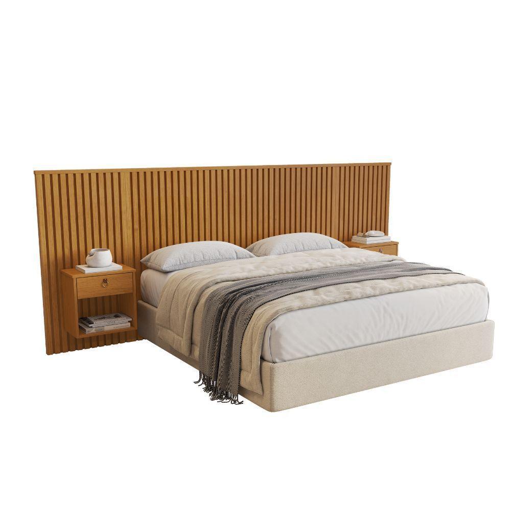 Cabeceira Cama Casal Sonhar Ripada Com 2 Mesas Cabeceira Jcm Cinamomo - 2