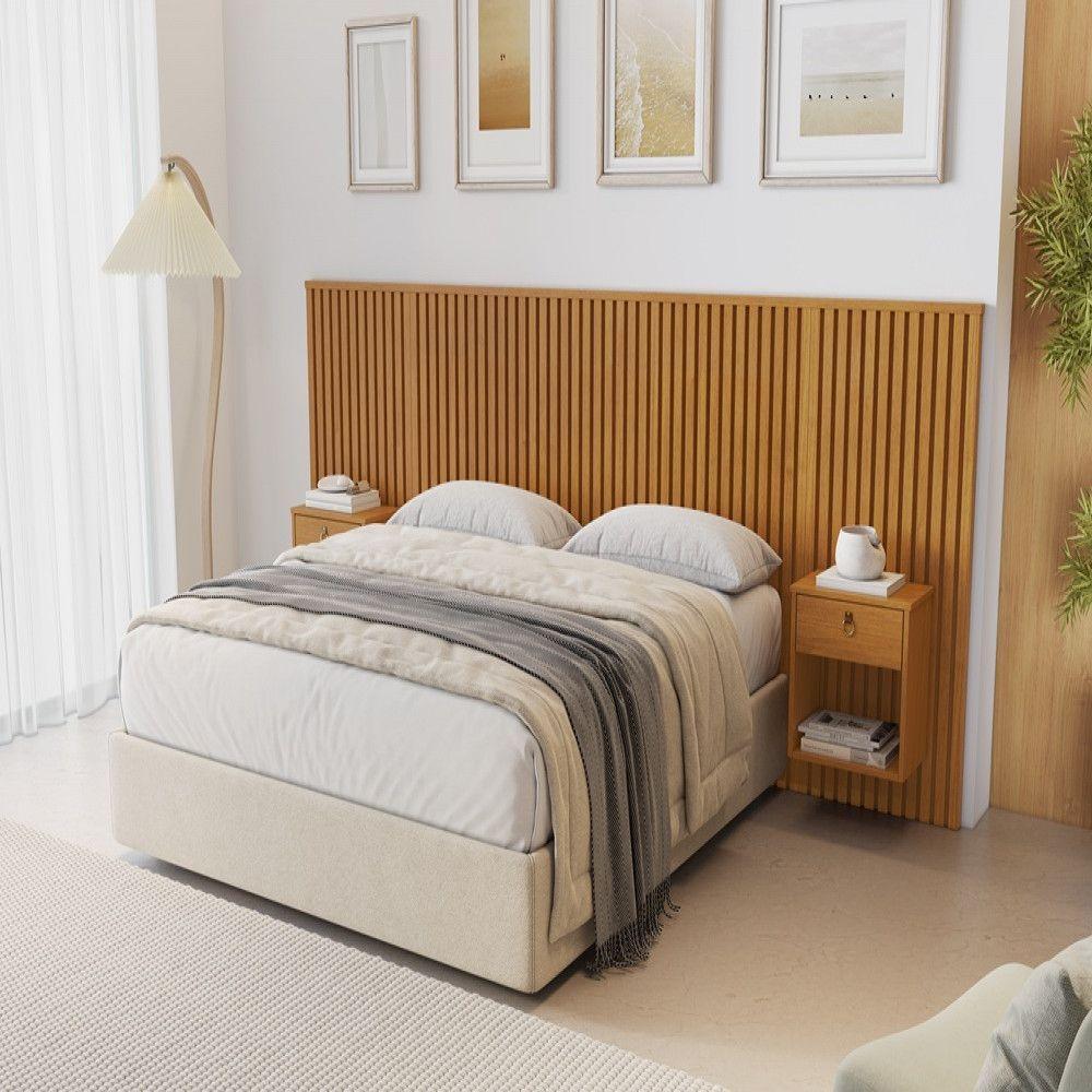 Cabeceira Cama Casal Sonhar Ripada Com 2 Mesas Cabeceira Jcm Cinamomo - 3