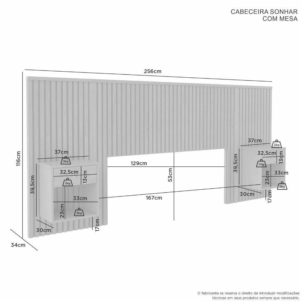 Cabeceira Cama Casal Sonhar Ripada Com 2 Mesas Cabeceira Jcm Cinamomo - 5