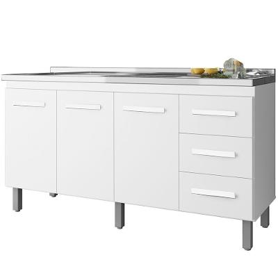 Balcao Para Pia 3 Portas 3 Gavetas 160 Cm Emily Branco Mobbs Branco