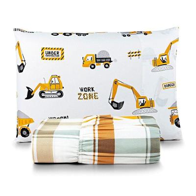 Jogo De Cama Lençol Casa Scarpa Lutti Solteiro Infantil 200 Fios Estampado 2 Peças Trator Caminhão Branco