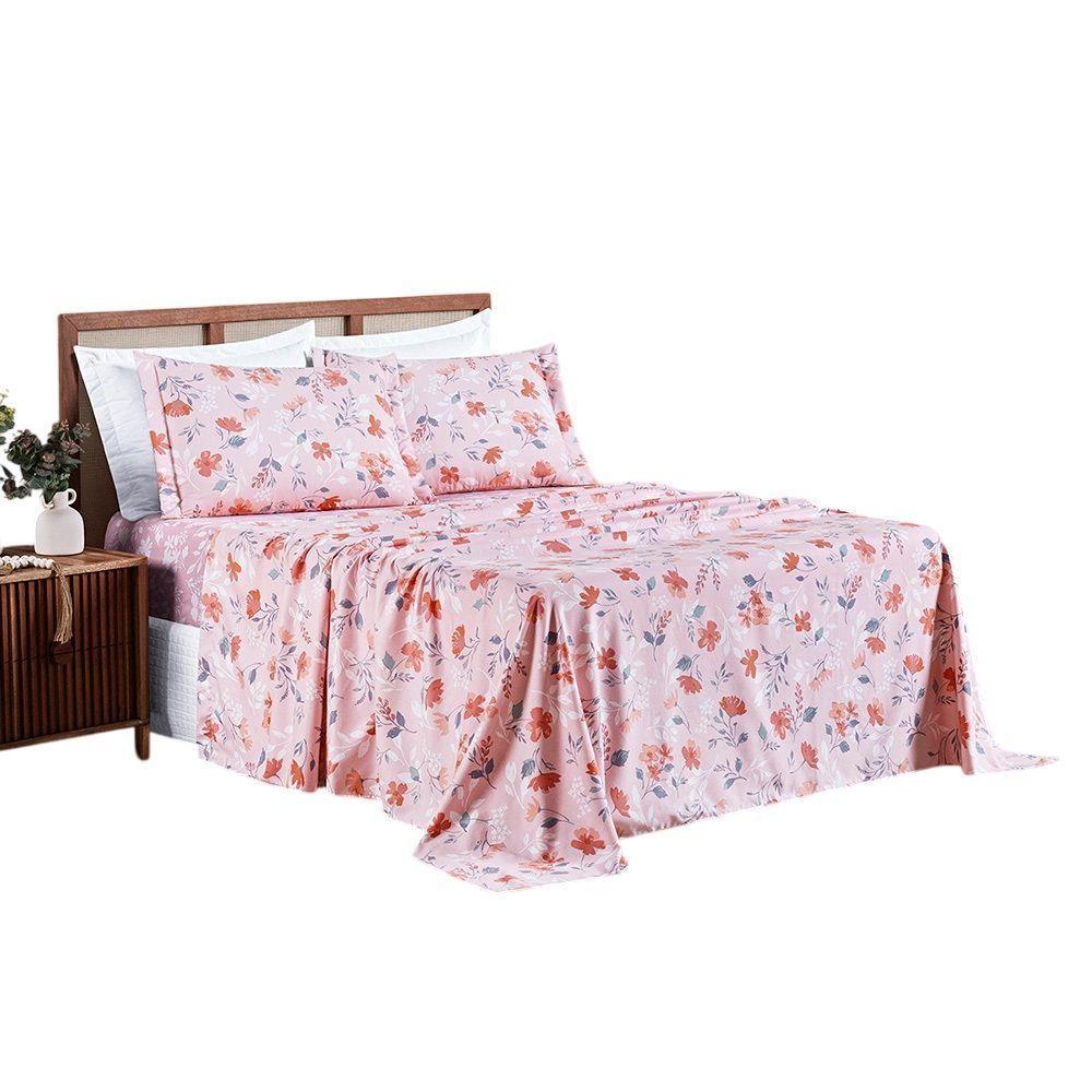 Jg Lençol King Spring 4pç 100% Poliéster - Flora - 1