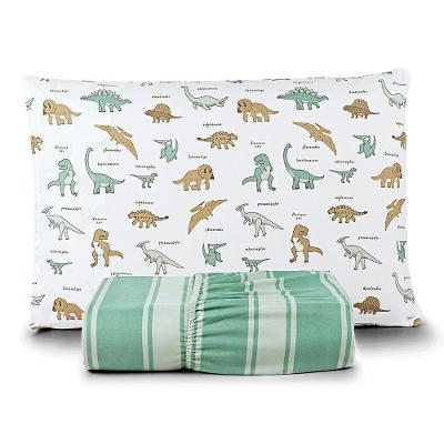 Jogo De Cama Lençol Casa Scarpa Lutti Solteiro Infantil 200 Fios Estampado 2 Peças Dinossauro Verde