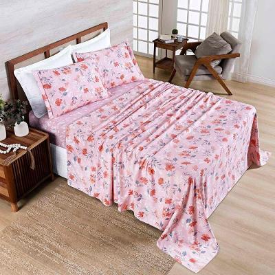 Jogo Cama Lençol Belle Casal Padrão 400 Fios Estampado 4 Peças Floral Rosê