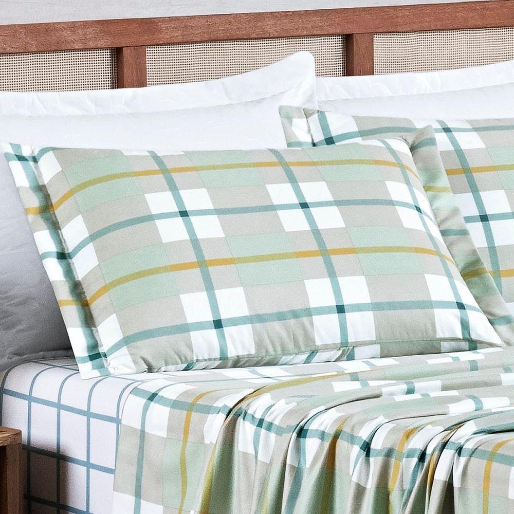 Jogo Cama Lençol Belle Queen 400 Fios Estampado 4 Peças Grid Verde - 3