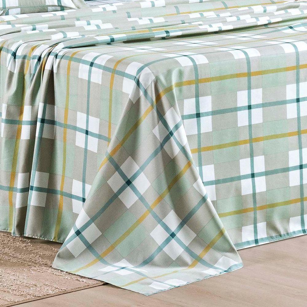 Jogo Cama Lençol Belle Queen 400 Fios Estampado 4 Peças Grid Verde - 4