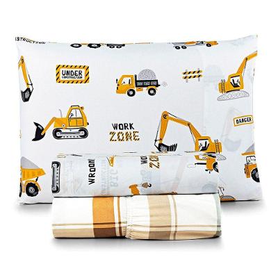 Jogo De Cama Casa Scarpa Lençol Lutti Solteiro Infantil 200 Fios Estampado 3 Peças Trator Caminhão Branco