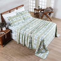 Jogo Cama Lençol Belle Casal Padrão 400 Fios Estampado 4 Peças Grid Verde - 1