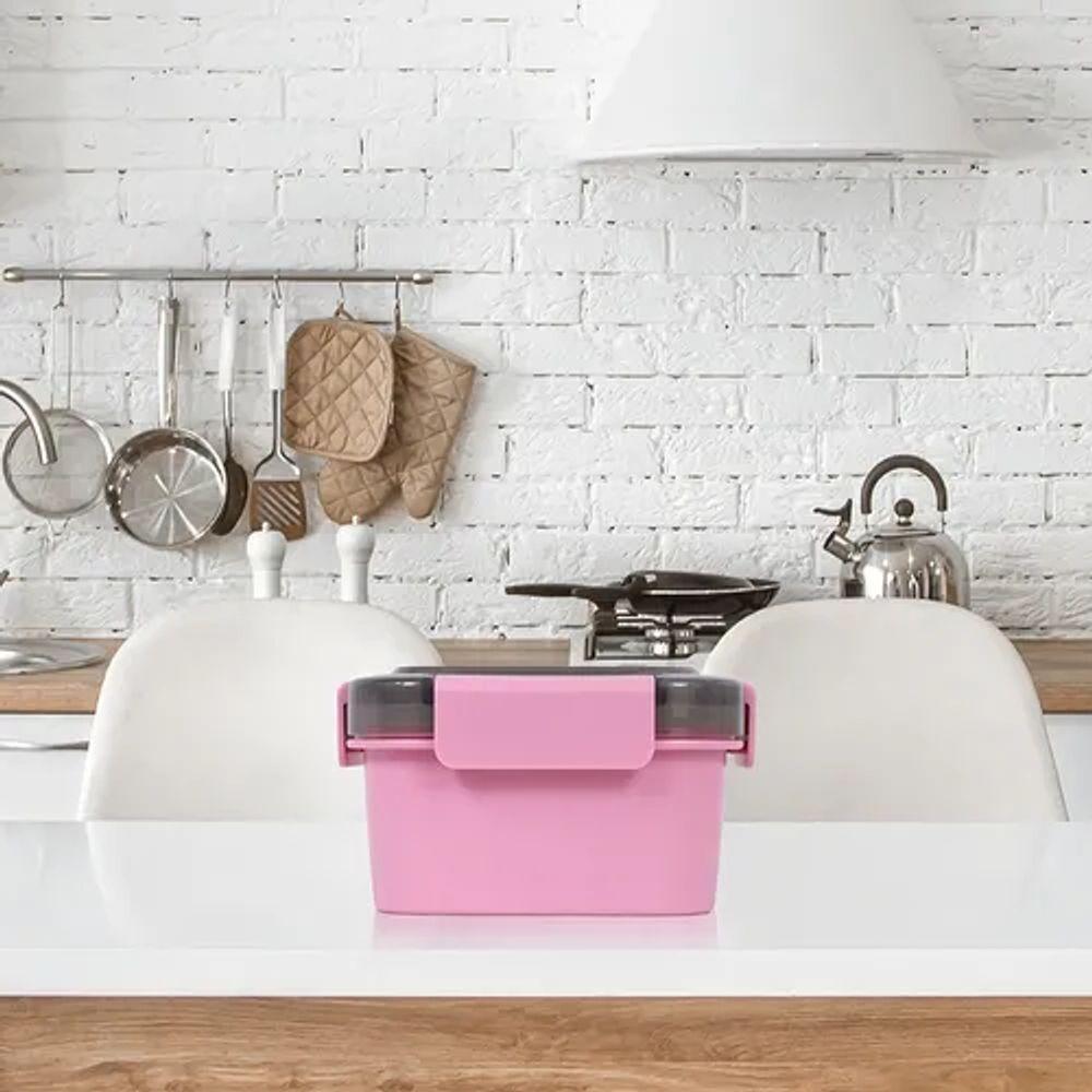 Recipiente Para Alimentos Dupla Camada Plástico Talher 1,1 Litro - Rosa - 2