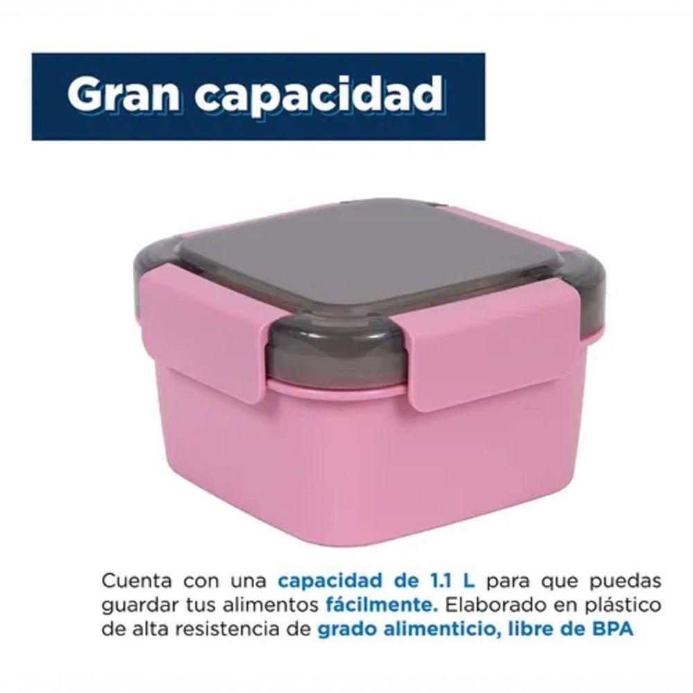 Recipiente Para Alimentos Dupla Camada Plástico Talher 1,1 Litro - Rosa - 3