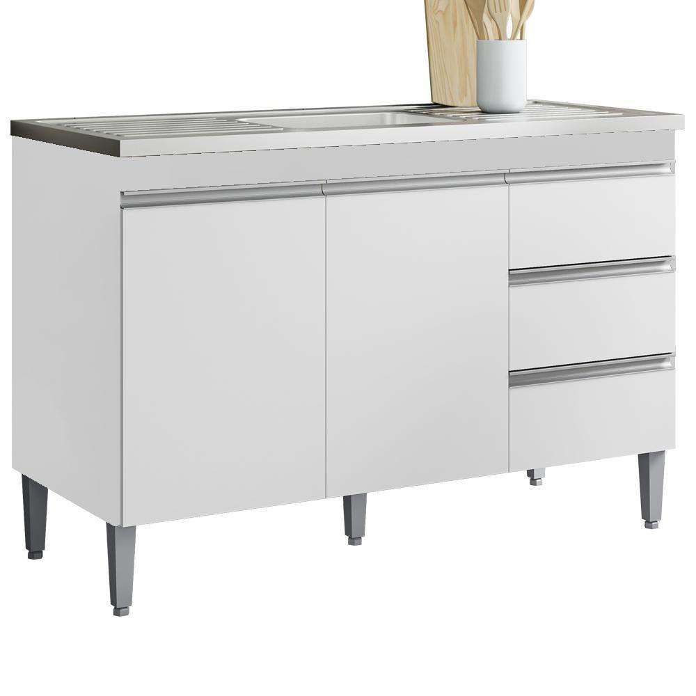 Balcão Pia Sem Tampo 2 Portas 3 Gavetas 116 Cm Andreia Branco Reajl Moveis - 1