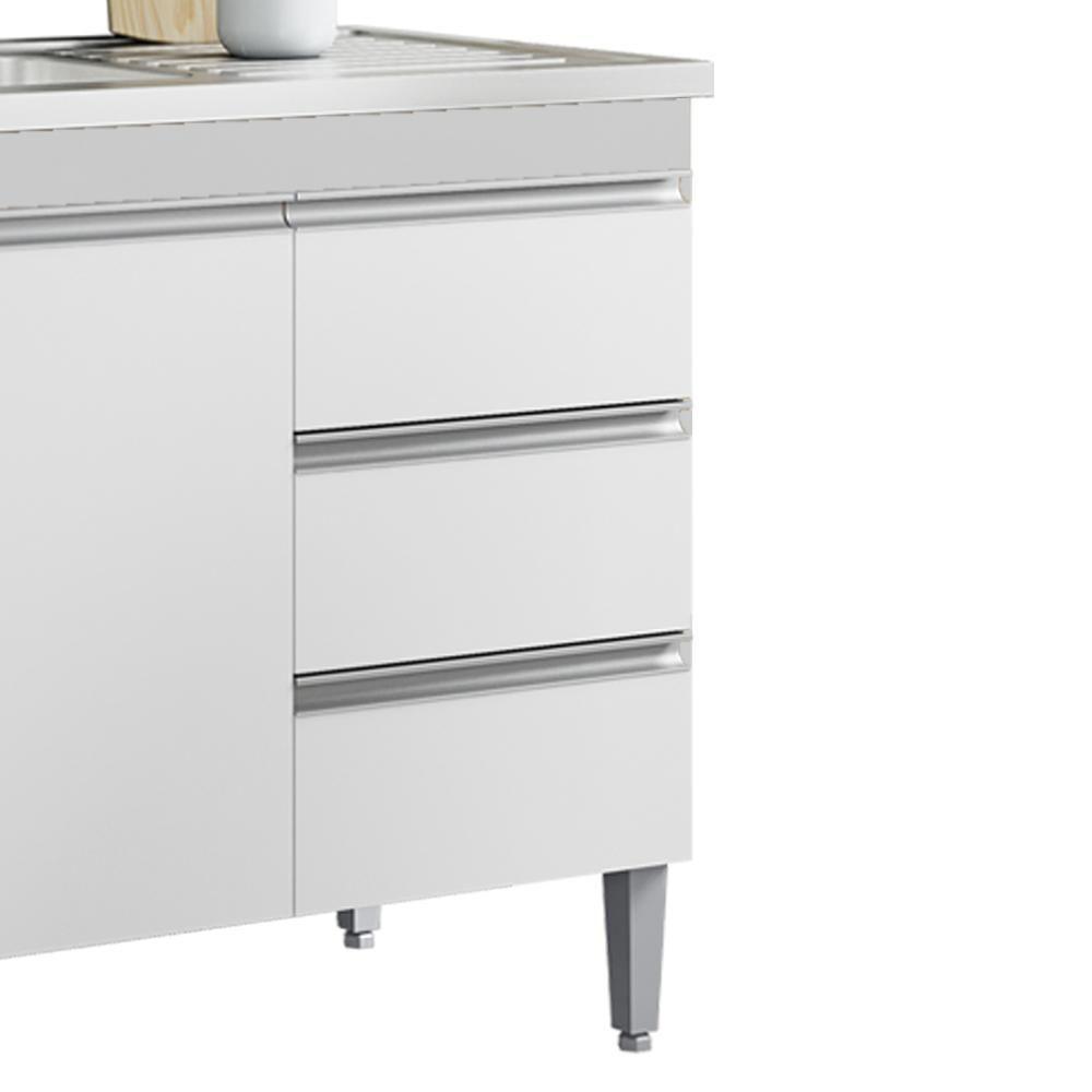 Balcão Pia Sem Tampo 2 Portas 3 Gavetas 116 Cm Andreia Branco Reajl Moveis - 6