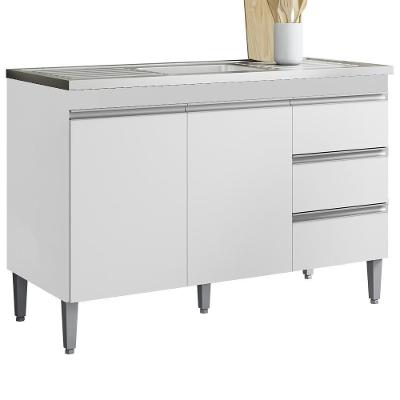 Balcão Pia Sem Tampo 2 Portas 3 Gavetas 116 Cm Andreia Branco Reajl Moveis