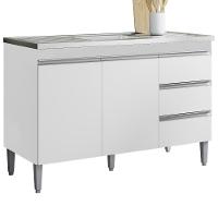 Balcão Pia Sem Tampo 2 Portas 3 Gavetas 116 Cm Andreia Branco Reajl Moveis - 1