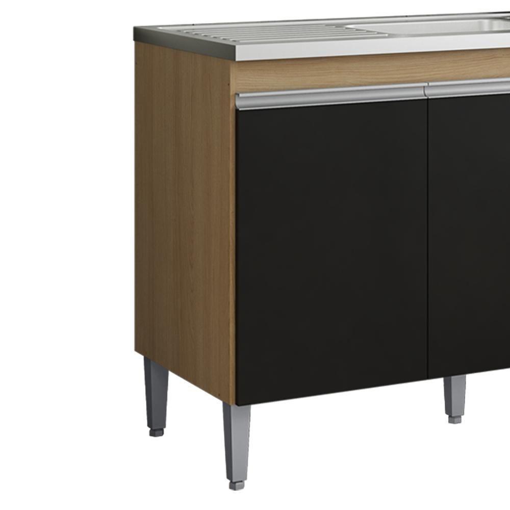 Balcão Pia Sem Tampo 2 Portas 3 Gavetas 116 Cm Andreia Amendoa Preto Reajl Moveis - 5