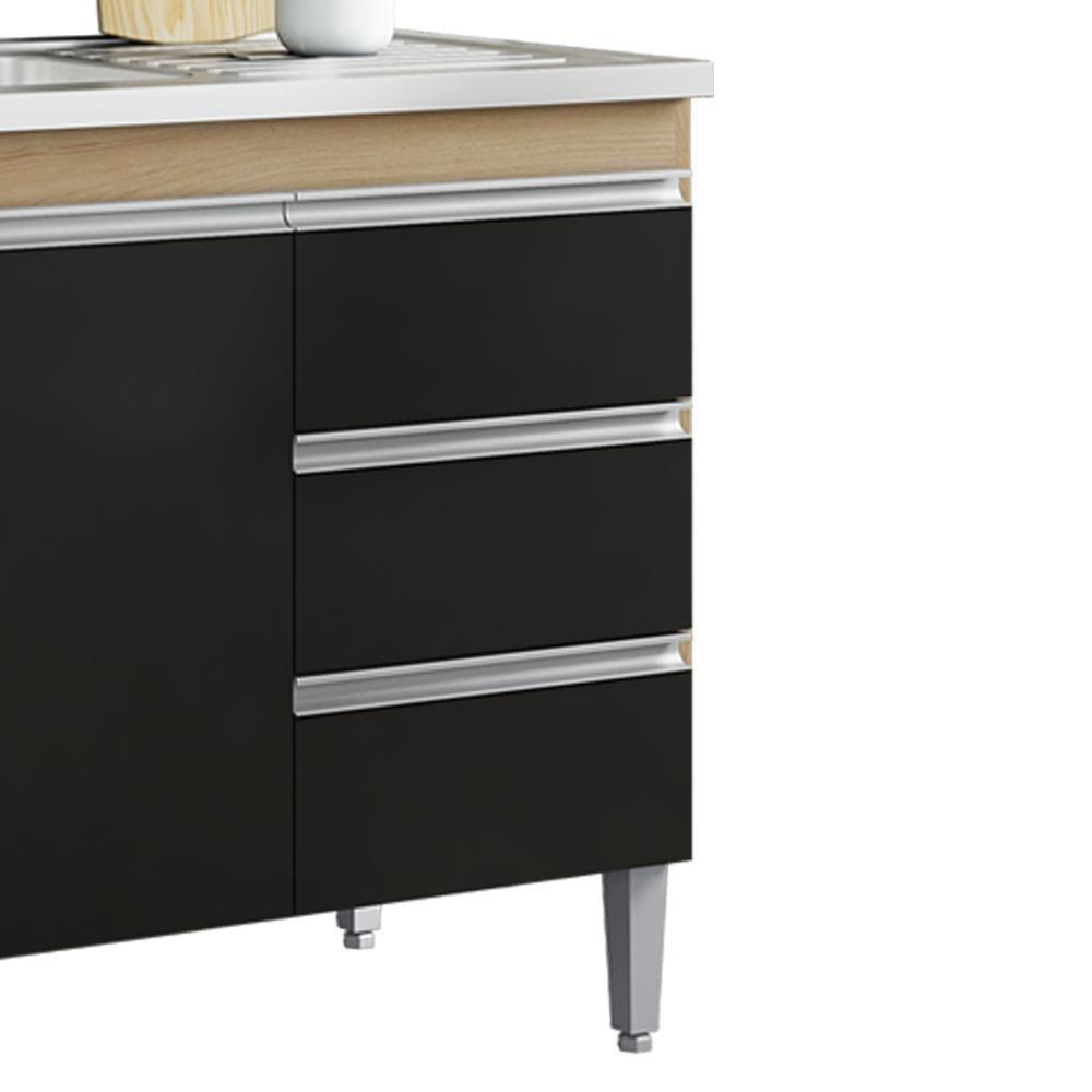 Balcão Pia Sem Tampo 2 Portas 3 Gavetas 116 Cm Andreia Amendoa Preto Reajl Moveis - 6