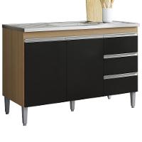 Balcão Pia Sem Tampo 2 Portas 3 Gavetas 116 Cm Andreia Amendoa Preto Reajl Moveis - 1