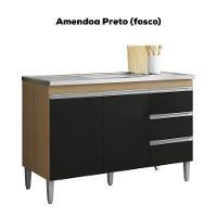 Balcão Pia Sem Tampo 2 Portas 3 Gavetas 116 Cm Andreia Amendoa Preto Reajl Moveis