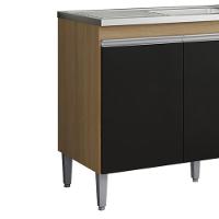 Balcão Pia Sem Tampo 2 Portas 3 Gavetas 116 Cm Andreia Amendoa Preto Reajl Moveis - 5