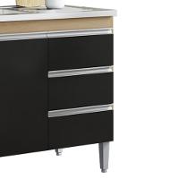 Balcão Pia Sem Tampo 2 Portas 3 Gavetas 116 Cm Andreia Amendoa Preto Reajl Moveis - 6