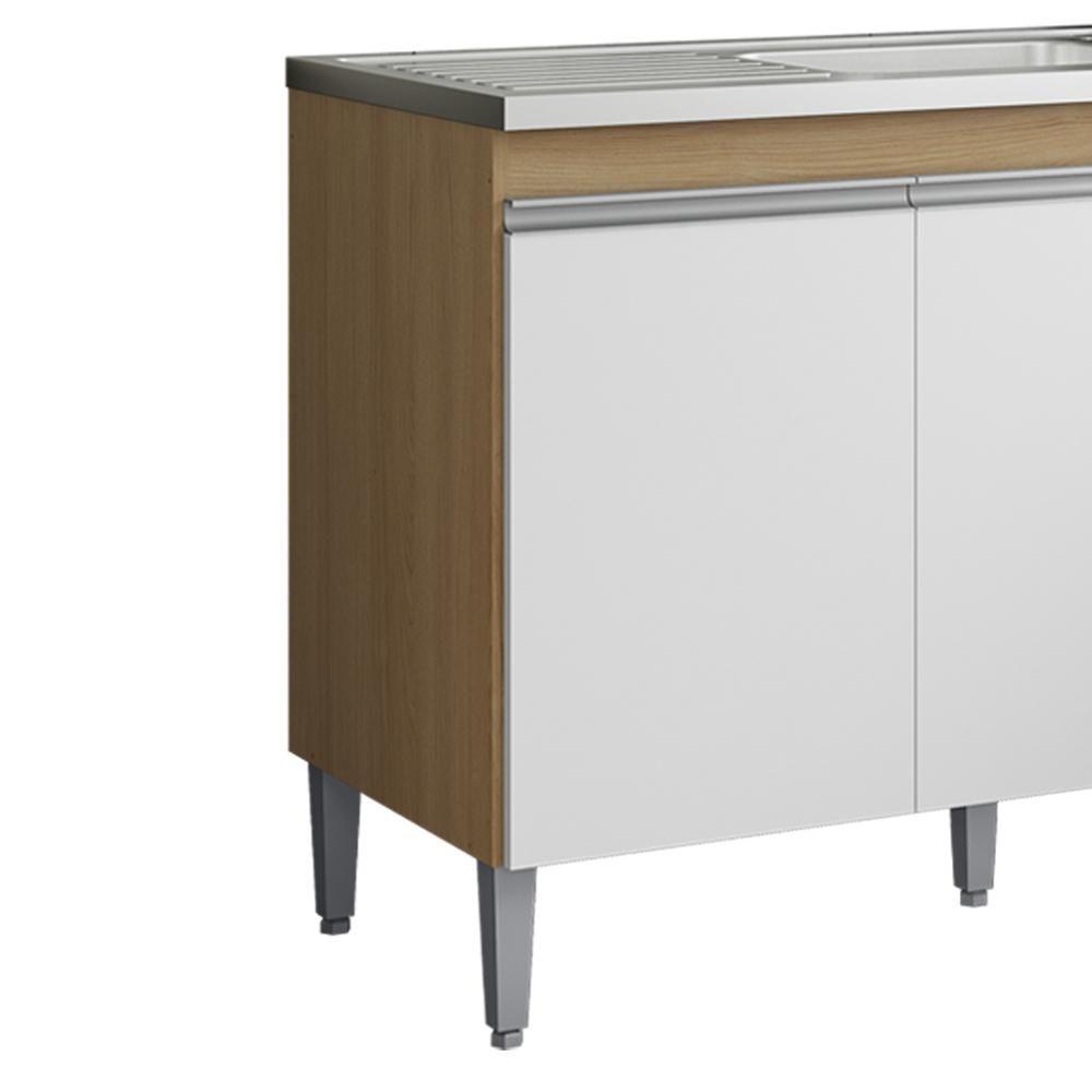 Balcão Pia Sem Tampo 2 Portas 3 Gavetas 116 Cm Andreia Amendoa Branco Reajl Moveis - 5
