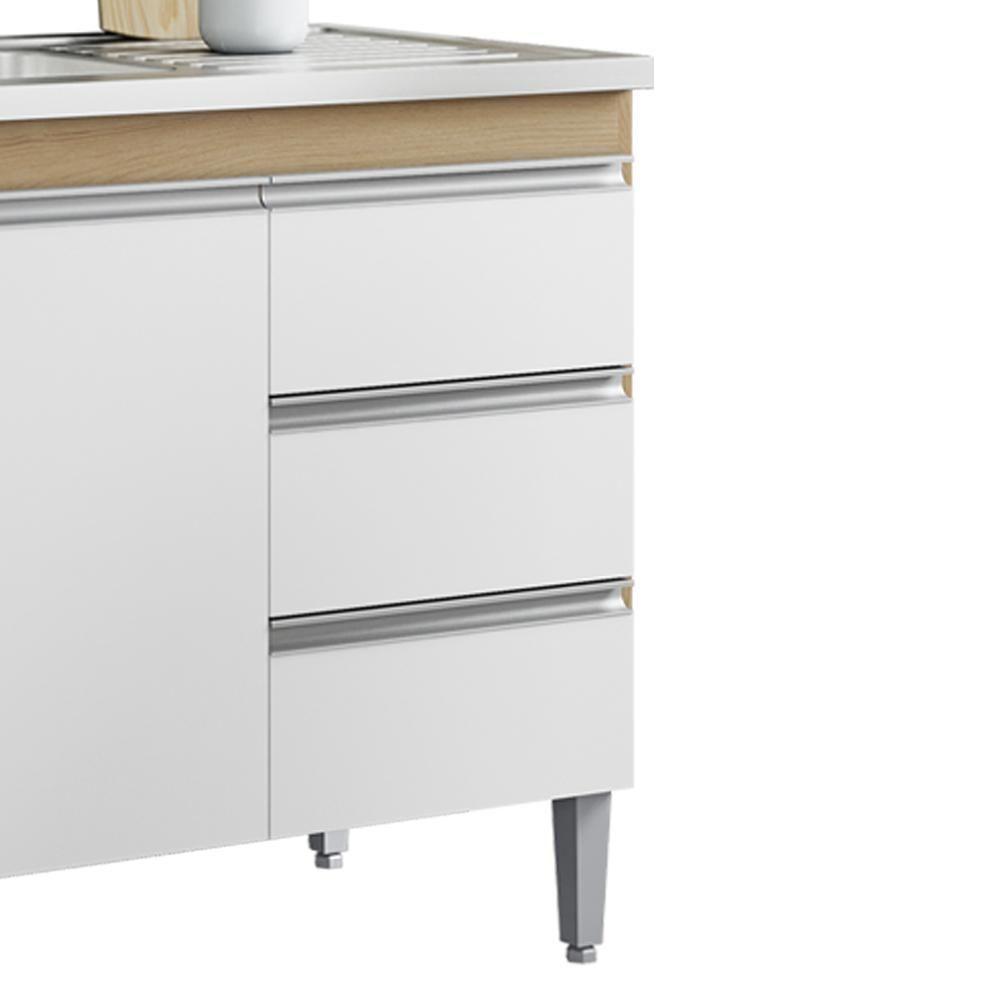 Balcão Pia Sem Tampo 2 Portas 3 Gavetas 116 Cm Andreia Amendoa Branco Reajl Moveis - 6