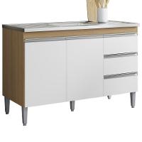 Balcão Pia Sem Tampo 2 Portas 3 Gavetas 116 Cm Andreia Amendoa Branco Reajl Moveis - 1