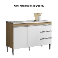 Balcão Pia Sem Tampo 2 Portas 3 Gavetas 116 Cm Andreia Amendoa Branco Reajl Moveis