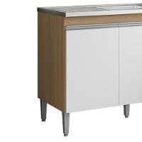 Balcão Pia Sem Tampo 2 Portas 3 Gavetas 116 Cm Andreia Amendoa Branco Reajl Moveis - 5