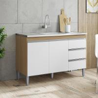 Balcão Pia Sem Tampo 2 Portas 3 Gavetas 116 Cm Andreia Amendoa Branco Reajl Moveis - 7