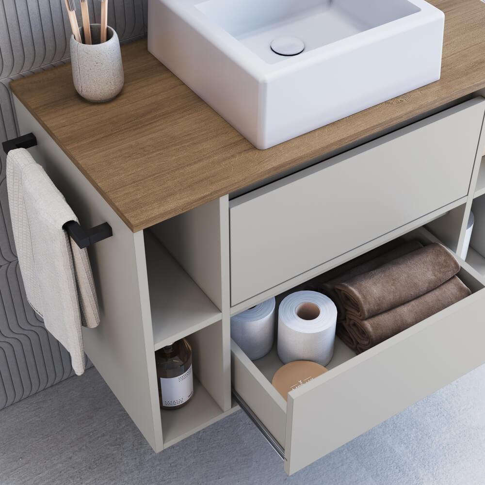 Espelheira E Gabinete Suspenso Com Cuba 80cm Mel Arenas Proddy - 8