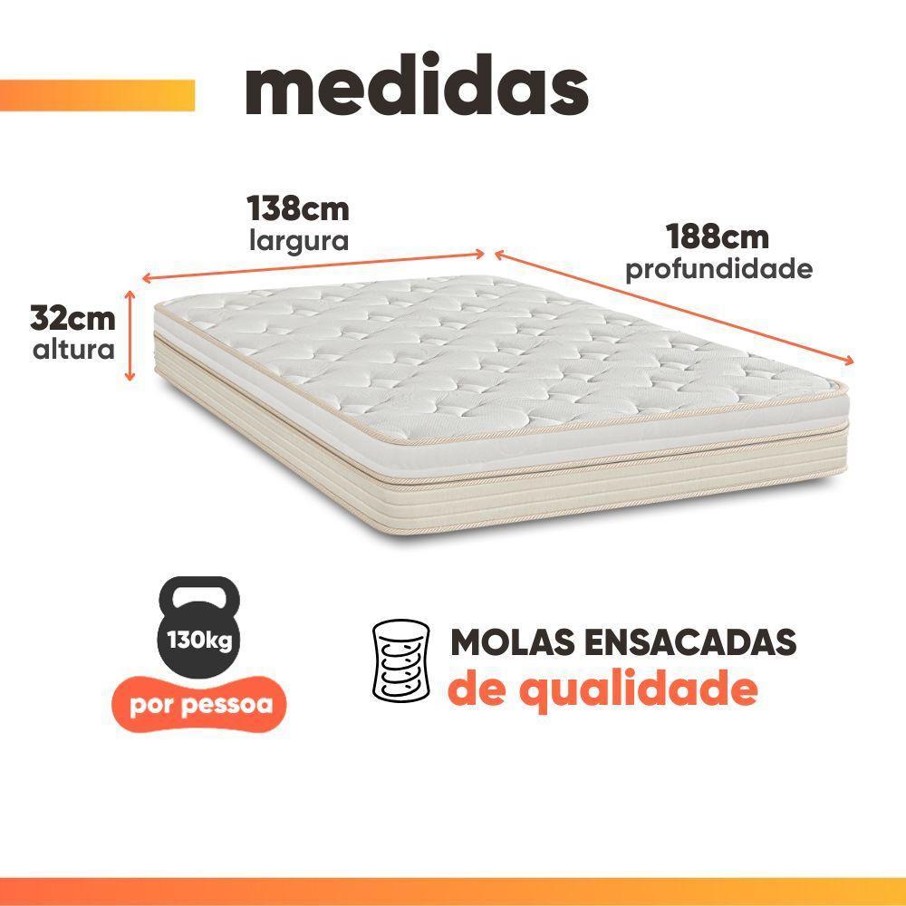 Colchão Casal Molas Ensacadas Memphis 138x188x32cm Branco - 2