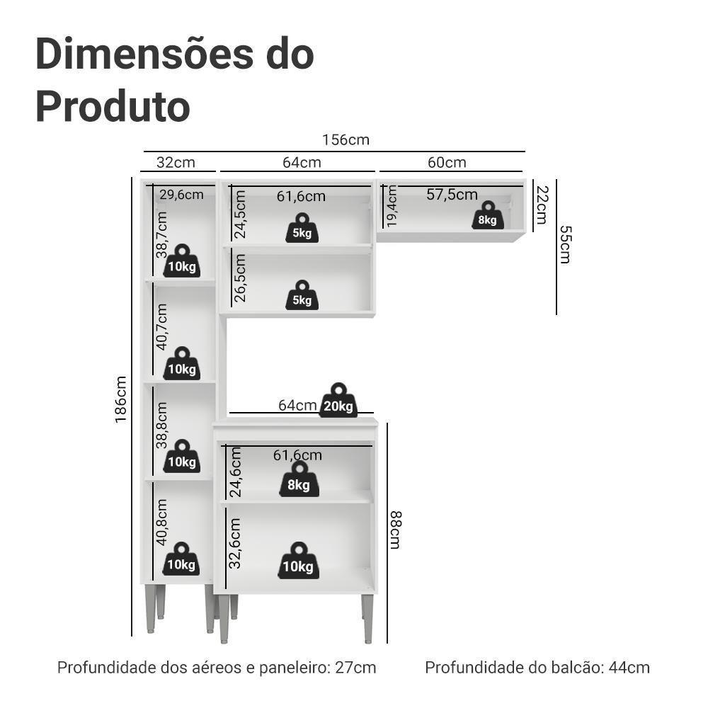 Armário De Cozinha Compacta 156cm Emilly Madesa Branco 01 Branco - 3