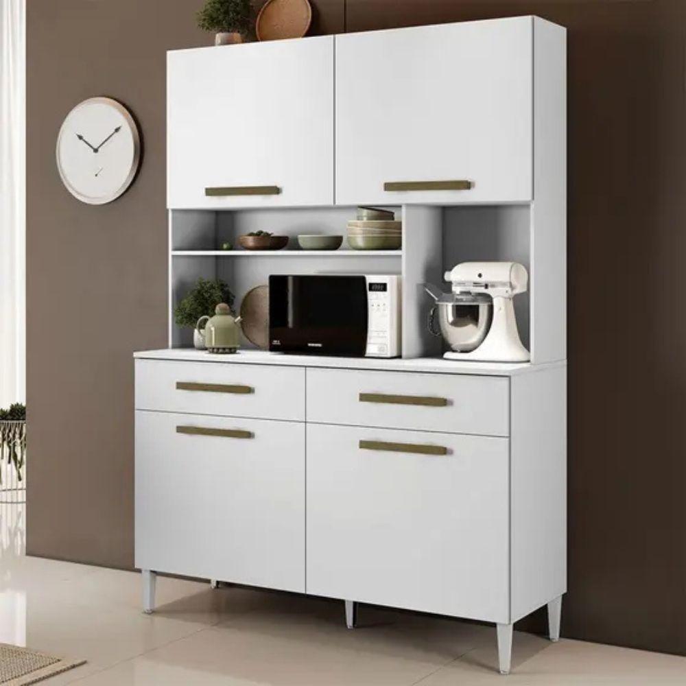 Armário De Cozinha Ceará 4 Portas 2 Gavetas Branco Kaiki Móveis - 2