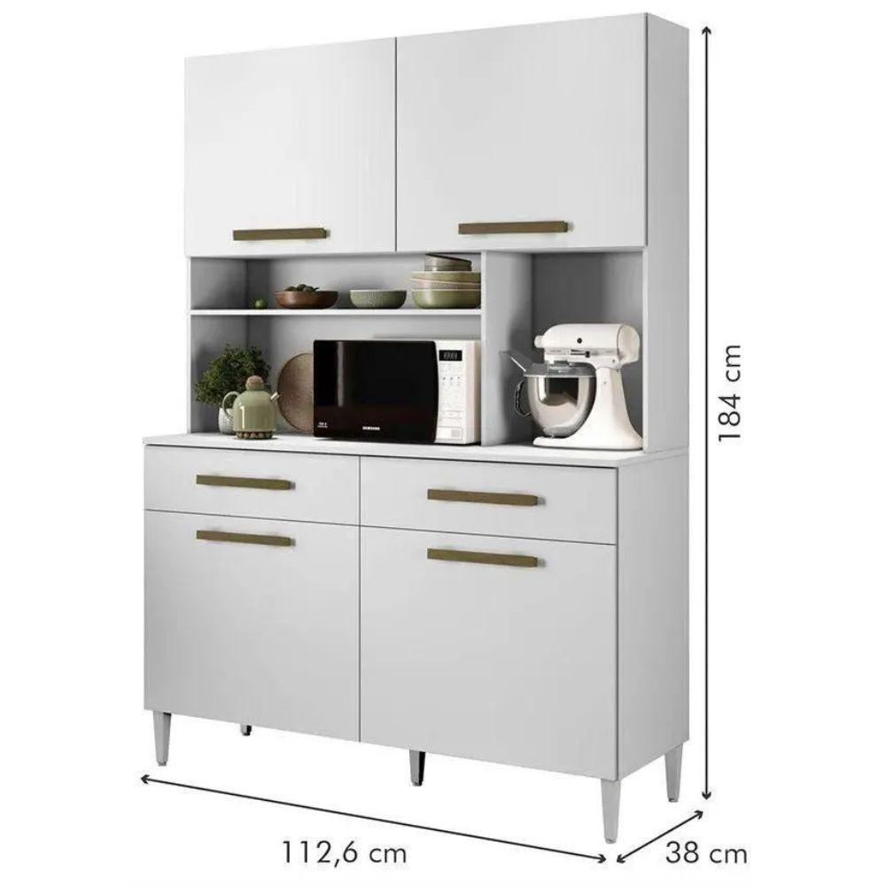 Armário De Cozinha Ceará 4 Portas 2 Gavetas Branco Kaiki Móveis - 3