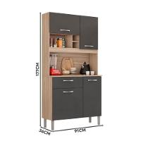 Armário Cozinha Compacta 4 Portas 1 Gaveta Balcão E Aéreo Avena Grafite - 4