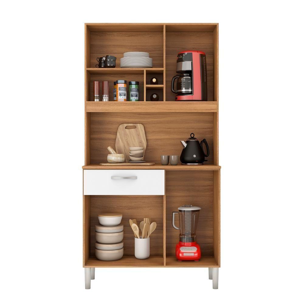 Armário Cozinha Compacta 4 Portas 1 Gaveta Balcão E Aéreo Amendola Branco - 3