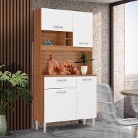Armário Cozinha Compacta 4 Portas 1 Gaveta Balcão E Aéreo Amendola Branco - 1