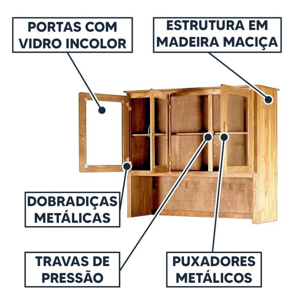 Armário Aéreo Oratório Madeira Maciça 3 Portas De Vidro Mel - 3