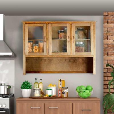 Armário Aéreo Oratório Madeira Maciça 3 Portas De Vidro Mel