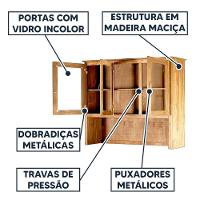Armário Aéreo Oratório Madeira Maciça 3 Portas De Vidro Mel - 3