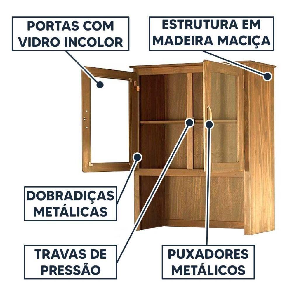 Armário Aéreo Oratório 2 Portas De Vidro Madeira Maciça Mel - 3