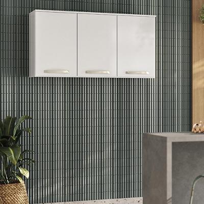 Armário Aéreo Cozinha Lavanderia 3 Portas 4 Repartições Branco
