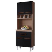 Armario Paneleiro 4 Portas 1 Gaveta 197x60 Cm Vitoria Savana Preto Mobbs - 1